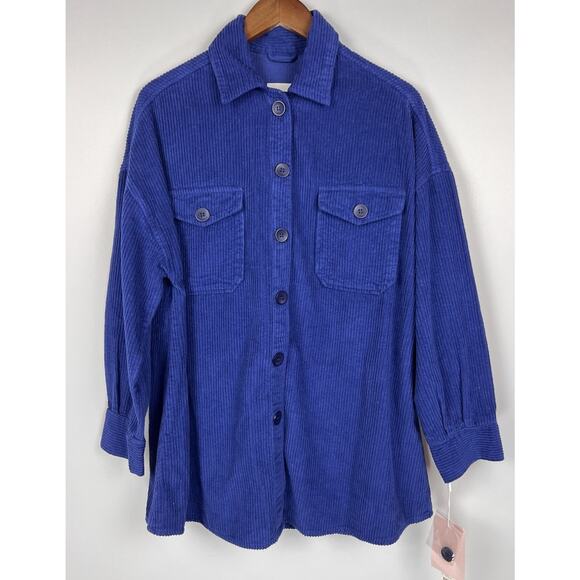 Avec Les Filles Anthropologie M Oversized Corduroy Shacket Royal Blue Button Up - Picture 4 of 12